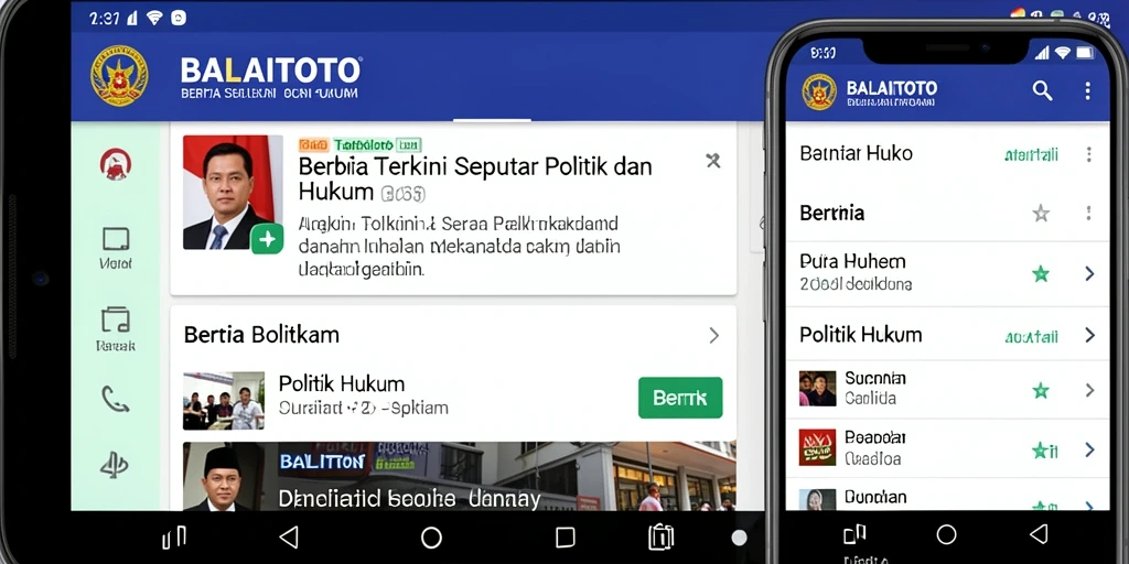 Tampilan antarmuka aplikasi BALAITOTO yang menampilkan berita politik dan hukum.