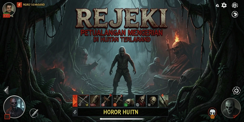 Antarmuka seram dan menegangkan di dalam game REJEKI.
