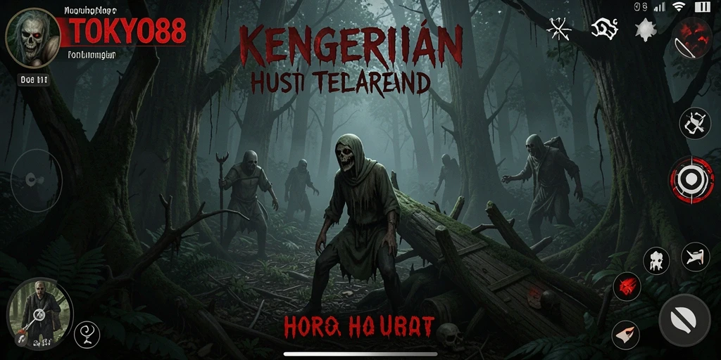 Tampilan antarmuka game Horor Hutan yang menyeramkan.